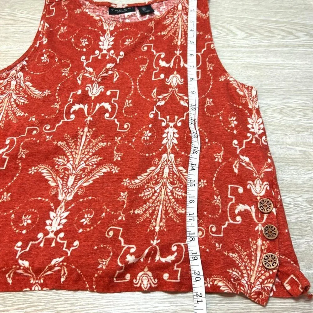 Tahari Tank Top Womens L 100% Linen Cotton Wood Buttons at Hem - Picture 9 of 9